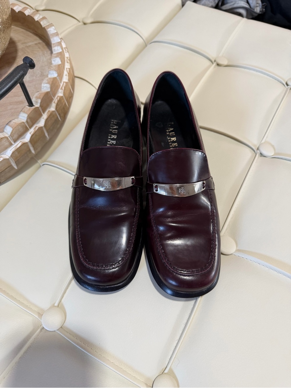 Ralph Lauren Burgundy Leather Bit Loafers with Silver Hardware - Picture 2 of 6